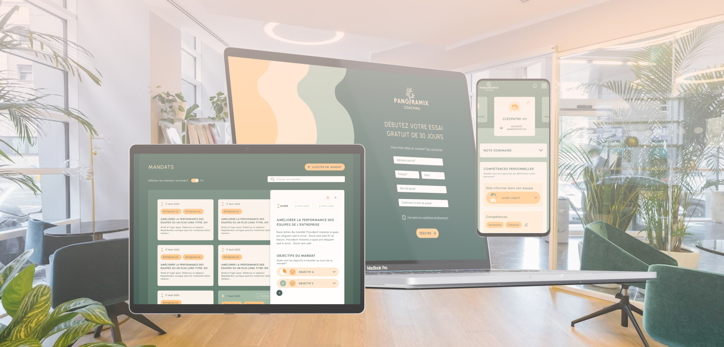 Tableau de bord de suivi des mandats de coaching dans l'application Panoramix