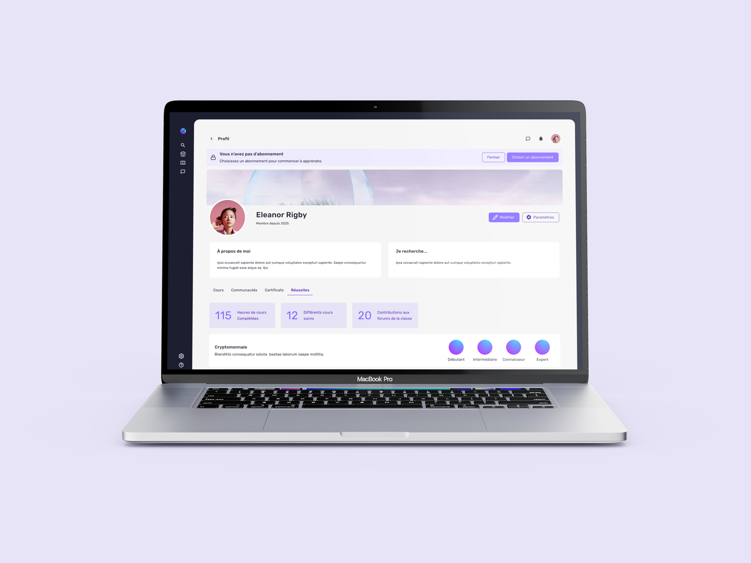 Interface de la plateforme de formation en ligne Succesdia sur ordinateur portable
